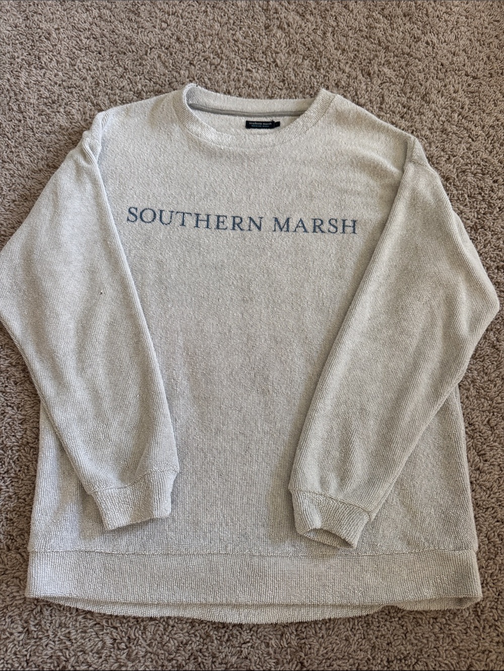 Southern Marsh Light Cream Crewneck with Navy Logo
